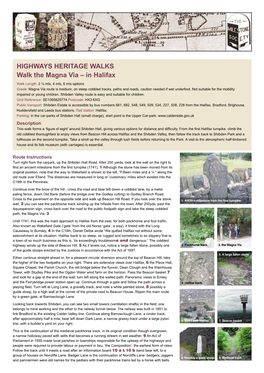 HIGHWAYS HERITAGE WALKS Walk the Magna Via – in Halifax