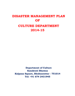 Disaster Management Plan of Culture Department 2014-15