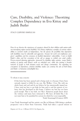 Theorizing Complex Dependency in Eva Kittay and Judith Butler