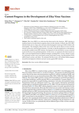 Current Progress in the Development of Zika Virus Vaccines