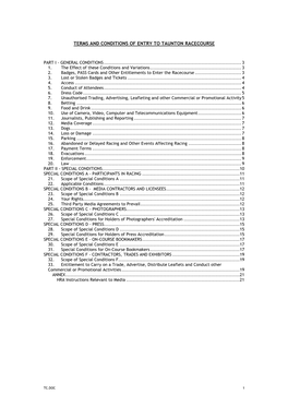 Terms and Conditions of Entry to Taunton Racecourse