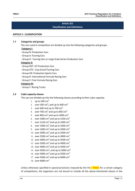 CLASSIFICATION 1.1 Categories and Groups the Cars Used in Competition