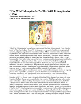 Wild Tchoupitoulas”—The Wild Tchoupitoulas (1976) Added to the National Registry: 2012 Essay by Bryan Wagner (Guest Post)*