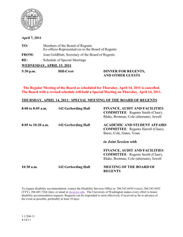 April 14 Special Meeting