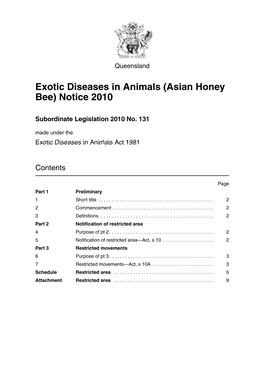 Asian Honey Bee) Notice 2010