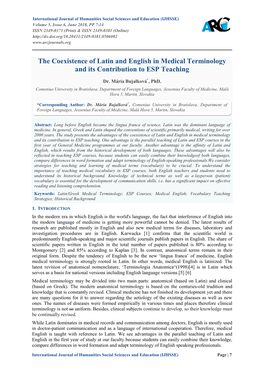 The Coexistence of Latin and English in Medical Terminology and Its Contribution to ESP Teaching