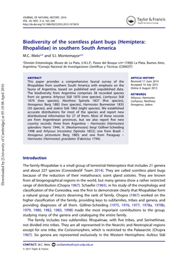 Hemiptera: Rhopalidae) in Southern South America M.C