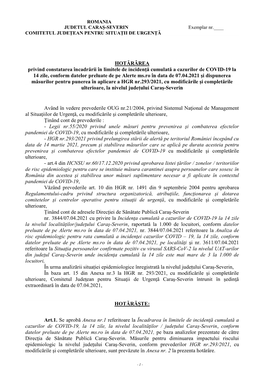 ROMANIA JUDETUL CARAŞ-SEVERIN Exemplar Nr.____ COMITETUL JUDEŢEAN PENTRU SITUAŢII DE URGENŢĂ