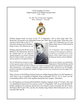 Royal Canadian Air Force Flight Sergeant (F/S) William Seaman Grant (1941 - 1942)