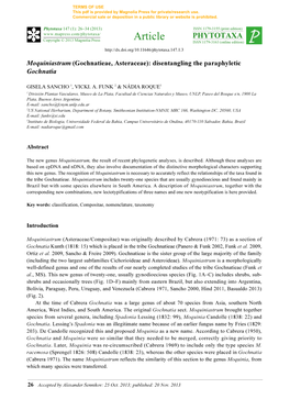 Moquiniastrum (Gochnatieae, Asteraceae): Disentangling the Paraphyletic Gochnatia
