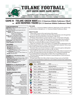 Tulane Football 2017 Green Wave Game Notes