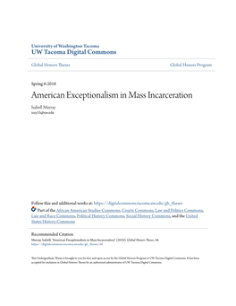 American Exceptionalism in Mass Incarceration Isabell Murray Izzy33@Uw.Edu