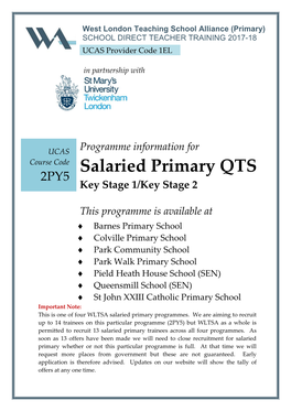 Salaried Primary QTS 2PY5 Key Stage 1/Key Stage 2