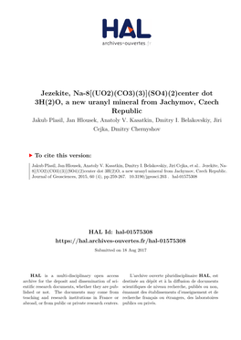 O, a New Uranyl Mineral from Jachymov, Czech Republic Jakub Plasil, Jan Hlousek, Anatoly V