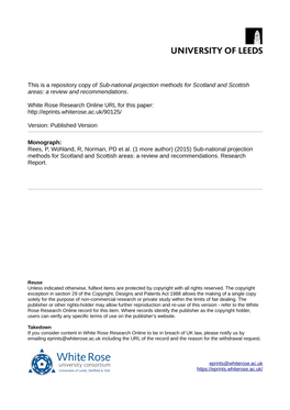 Sub-National Projection Methods for Scotland and Scottish Areas: a Review and Recommendations