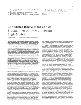 Confidence Intervals for Choice Probabilities of the Multinomial Logit Model Joel Horowitz, U.S