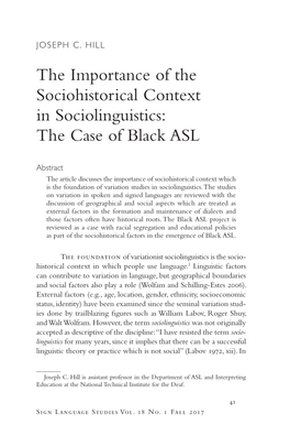 The Importance of the Sociohistorical Context in Sociolinguistics: the Case of Black ASL