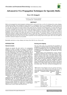 Advanced in Vivo Propagation Techniques for Specialty Bulbs