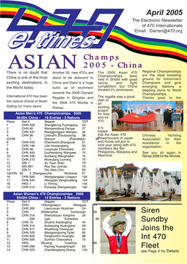 April 2005 Siren Sundby Joins the Int 470 Fleet Asianchamps 2005