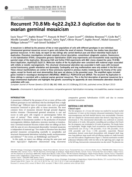 Mb 4Q22.2Q32.3 Duplication Due to Ovarian Germinal Mosaicism