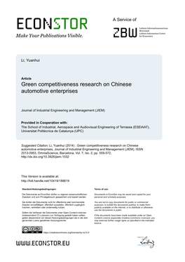 Green Competitiveness Research on Chinese Automotive Enterprises