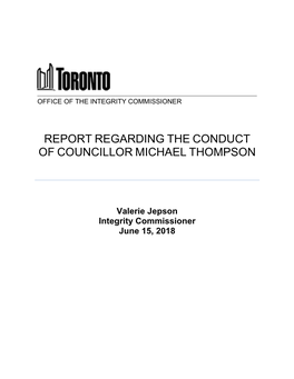 Report Regarding the Conduct of Councillor Michael Thompson