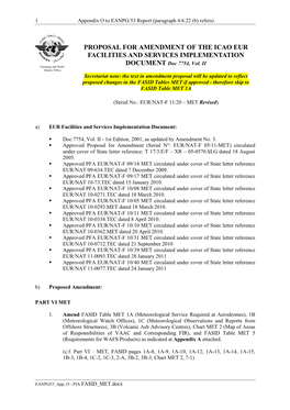 PROPOSAL for AMENDMENT of the ICAO EUR FACILITIES and SERVICES IMPLEMENTATION Doc 7754, Vol
