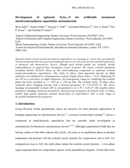 Development of Epitaxial Alxsc1-Xn for Artificially Structured Metal/Semiconductor Superlattice Metamaterials