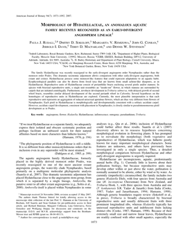 Morphology of Hydatellaceae, an Anomalous Aquatic Family Recently Recognized As an Early-Divergent Angiosperm Lineage1