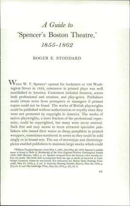 A Guide to Spencer's Boston Theatre/ 1855-1862