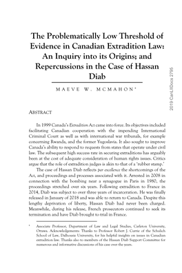 The Problematically Low Threshold of Evidence in Canadian Extradition Law: an Inquiry Into Its Origins; and Repercussions in the Case of Hassan Diab