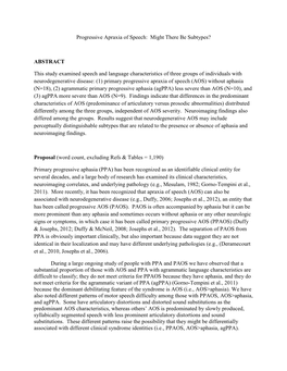 Progressive Apraxia of Speech: Might There Be Subtypes?