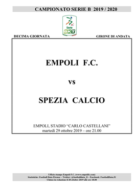 Empoli-Spezia – 10° Giornata Serie B