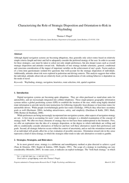 Characterizing the Role of Strategic Disposition and Orientation to Risk in Wayﬁnding