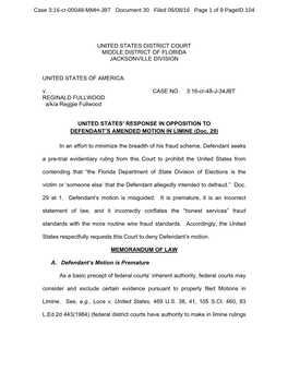 UNITED STATES DISTRICT COURT MIDDLE DISTRICT of FLORIDA JACKSONVILLE DIVISION UNITED STATES of AMERICA V. CASE NO. 3:16-Cr-48-J