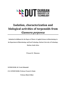 Isolation, Characterization and Biological Activities of Terpenoids from Gunnera Perpensa