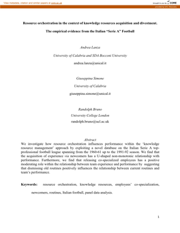Resource Orchestration in the Context of Knowledge Resources Acquisition and Divestment. the Empirical Evidence from the Italia
