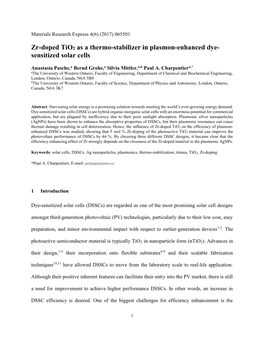 Zr-Doped Tio2 As a Thermo-Stabilizer in Plasmon-Enhanced Dye- Sensitized Solar Cells