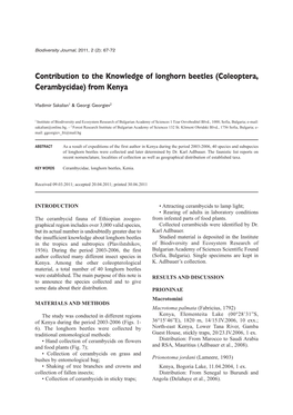 Contribution to the Knowledge of Longhorn Beetles (Coleoptera, Cerambycidae) from Kenya