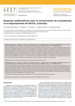 Especies Emblemáticas Para La Conservación De Ecosistemas En El Departamento De Nariño, Colombia S