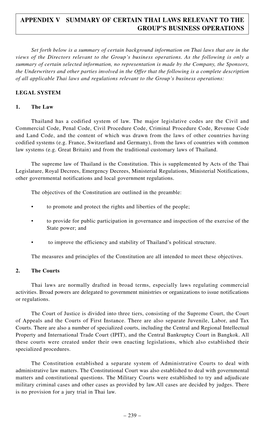 Appendix V Summary of Certain Thai Laws Relevant to the Group’S Business Operations