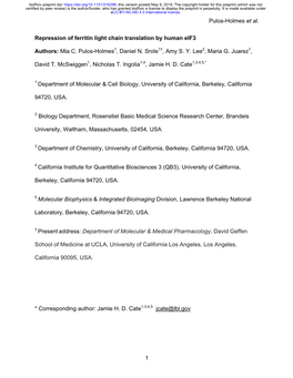 Repression of Ferritin Light Chain Translation by Human Eif3