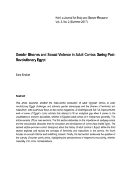 Gender Binaries and Sexual Violence in Adult Comics During Post- Revolutionary Egypt