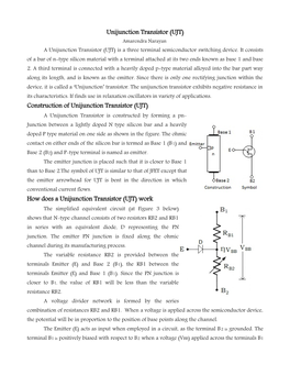 Unijunction Transistor (UJT) Amarendra Narayan a Unijunction Transistor (UJT) Is a Three Terminal Semiconductor Switching Device