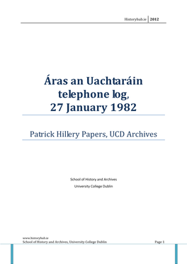 Áras an Uachtaráin Telephone Log, 27 January 1982