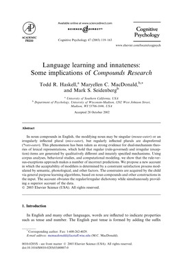 Language Learning and Innateness: Some Implications of Compounds Research