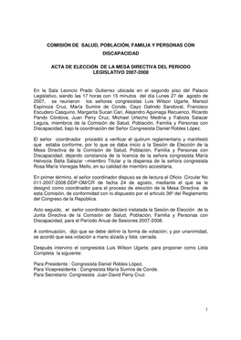 1 Comisión De Salud, Población, Familia Y Personas Con Discapacidad Acta De Elección De La Mesa Directiva Del Periodo L