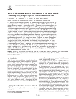 Antarctic Circumpolar Current Frontal System in the South Atlantic: Monitoring Using Merged Argo and Animal-Borne Sensor Data L