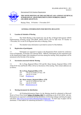 SEA/BOB ADS-B WG/9 – IP/1 30/10/13 International Civil Aviation Organization