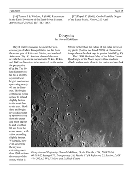 Dionysius Heating Cycle Then Begins Again; This Process Has [1] Gold, T (1955) the Lunar Surface